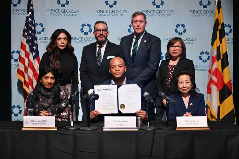 Governor Moore, Lt. Governor Miller, Maryland Department of Labor Secretary Portia Wu and others.