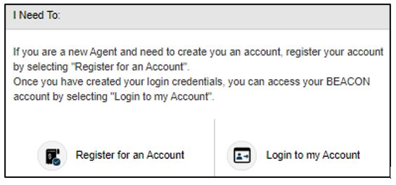 beacon website screen shows the options of register for account and login