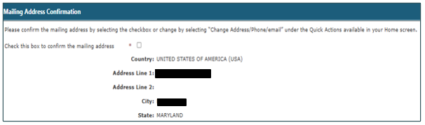 screenshot of online form to confirm mailing address