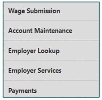 Screenshot of the menu that a user should select Payments from before moving onto the next step in the Maryland Unemployment Insurance Portal (BEACON) website.