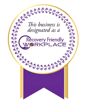 Gold Medal with the Recovery Friendly Workplace logo and the text above the logo says 'This business is designated as a'
