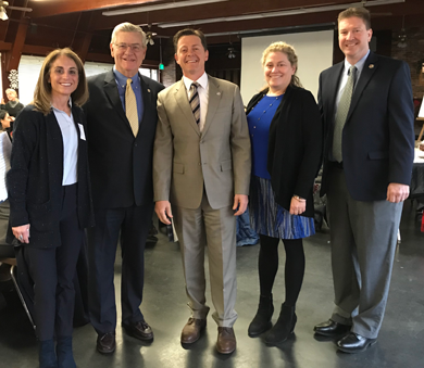 L to R – Baltimore County Dept. of Economic & Workforce Development Manager of Career Services Mary Manzoni; Former Baltimore County Executive Don Mohler; Baltimore County Dept. of Economic & Workforce Development Director Will Anderson; Baltimore County Director of Government Reform and Strategic Initiatives Elisabeth Sachs; Maryland Department of Labor, Licensing and Regulation Division of Workforce Development and Adult Learning Assistant Secretary James Rzepkowski